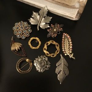 Brooch Lot Leaf Flowers Rhinestones Pins